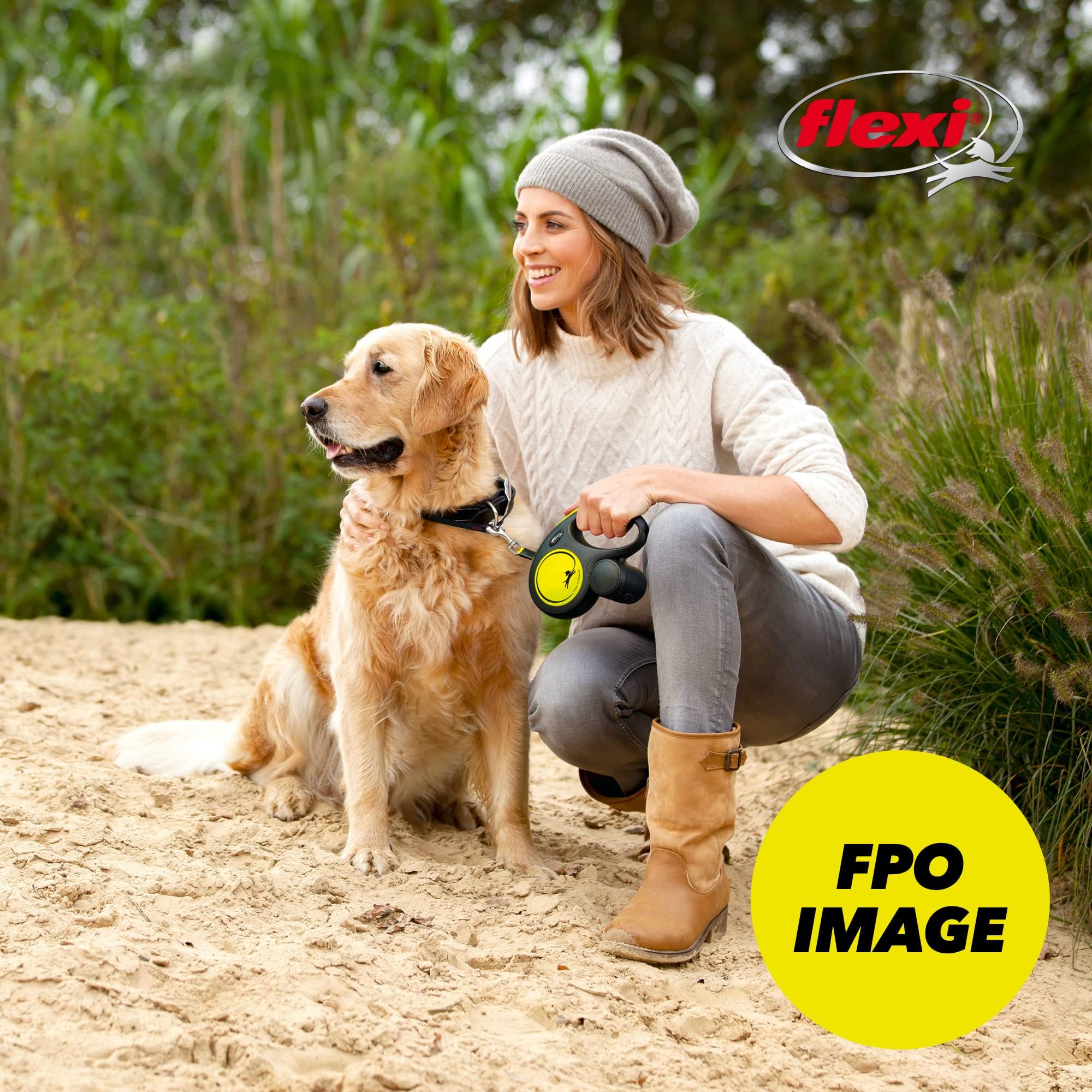 FLEXI USA Neon Retractable Dog (Tape), Ergonomic, Durable and Tangle Free Pet Walking Leash for Dogs Up to 110 lbs, 26 ft, Large, Black