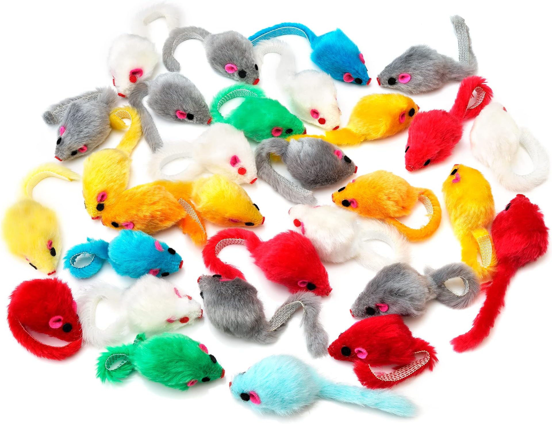 CHIWAVA 60PCS 4.1'' Furry Cat Toy Mice Rattle Small Mouse Kitten Interactive Play Assorted Color