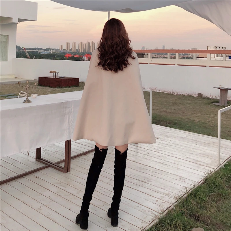 Autumn High Quality Woolen Cloth Shawl Cape Poncho With Belt Women Midlength Korean Sleeveless Casual Ladies Coats 241126