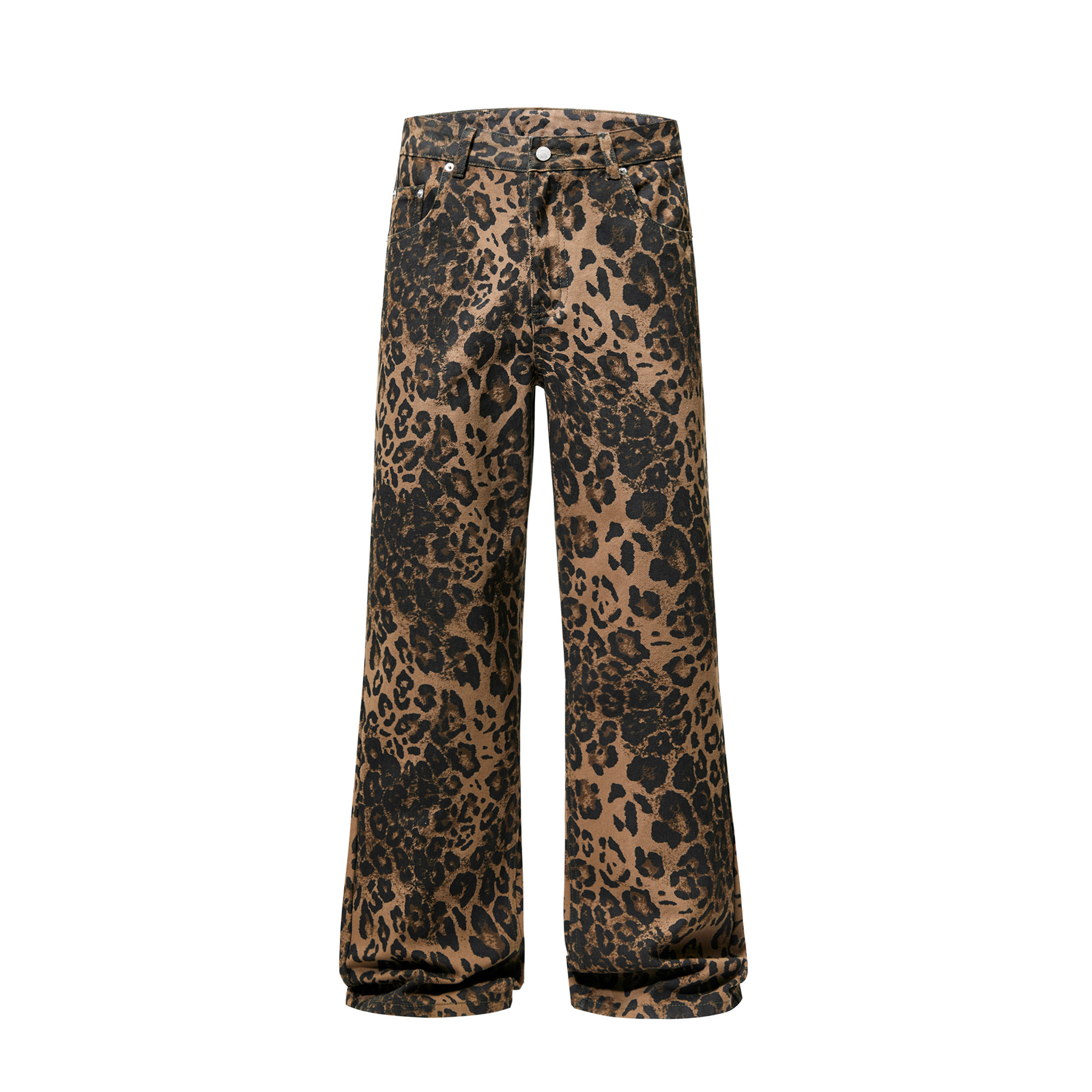 Fashion Autumn Winter Pants Men Loose Harlan Straight Wide-leg Trousers Leopard Print Casual Pants Young Men's Bottoms Brown XXXL