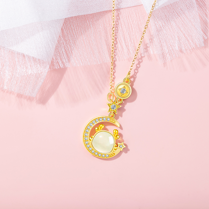 Chic Female Star Moon Dragon Elegant Necklace - Trendy Stainless Steel Bracelet Perfect for Commute