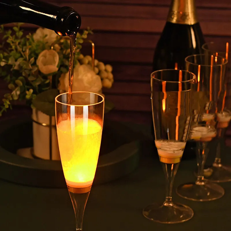 6pcs LED Luminous Creative Wine Glass Champagne Glass Plastic High Foot Wine Cocktail Glass Banquet Wedding Decoration 241126