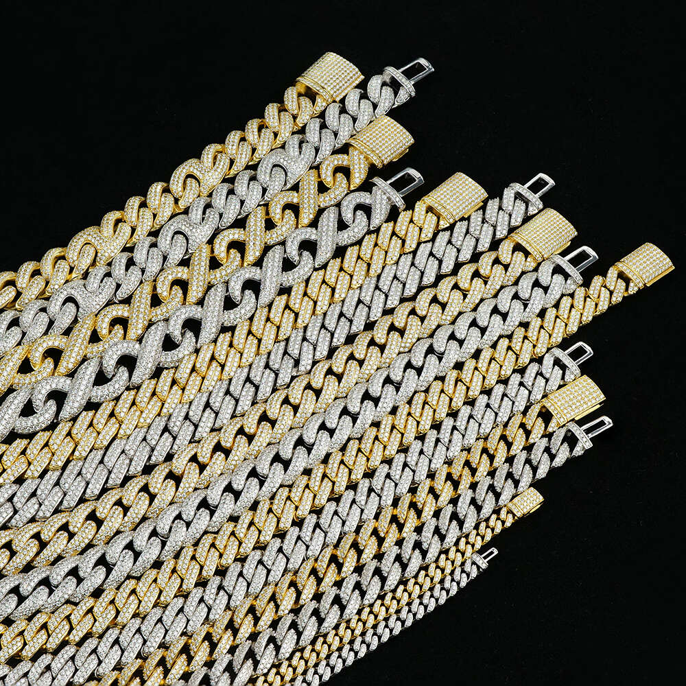 Custom 925 Sterling Silver Gold Plated Full of Iced Out Diamond Moissanite Hiphop Necklace Cuban Link Chain for Rapper