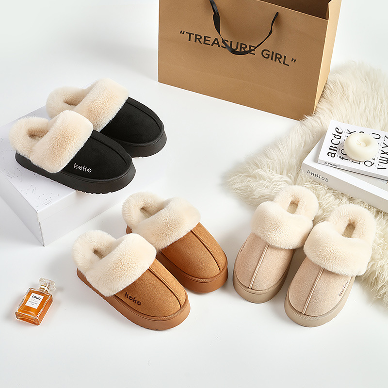 Womens winter fur slipper designer platform slippers slip-on fur slides black beige brown women winter warm shoes wool suede leather sliders size 36-4