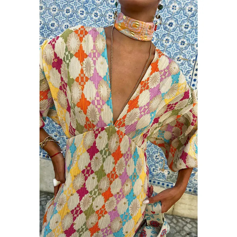 Elegant Matching Pants Sets For Women 2 Pieces Chic Single Breasted Long Sleeve Lady Contrast Printed Beach Outfit 240426