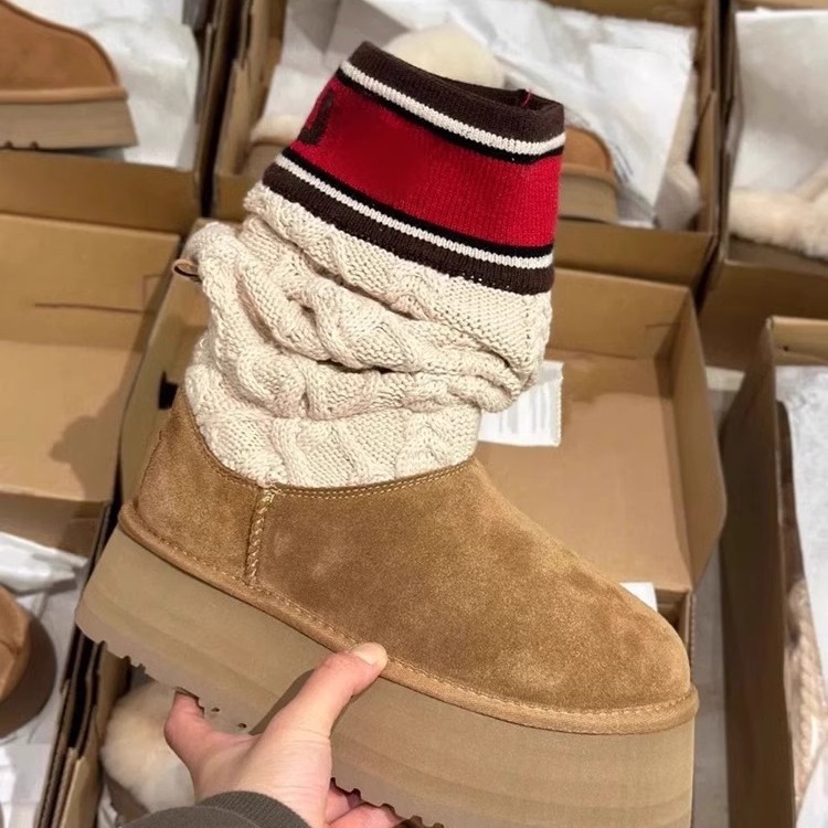 Winter Autumn Womens Over The Knee Sock Big Warm Increasing Long Boots Knieeted Thick Sole Mujer Shoes Boats Size 44