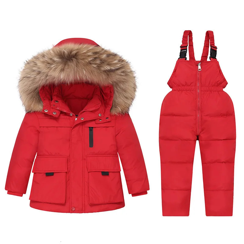 Boy Baby Overalls Winter Warm Down Jacket jumpsuit Kids Parka Hooded Coat Snow toddler girl Clothes Clothing Set infant overcoat 241126