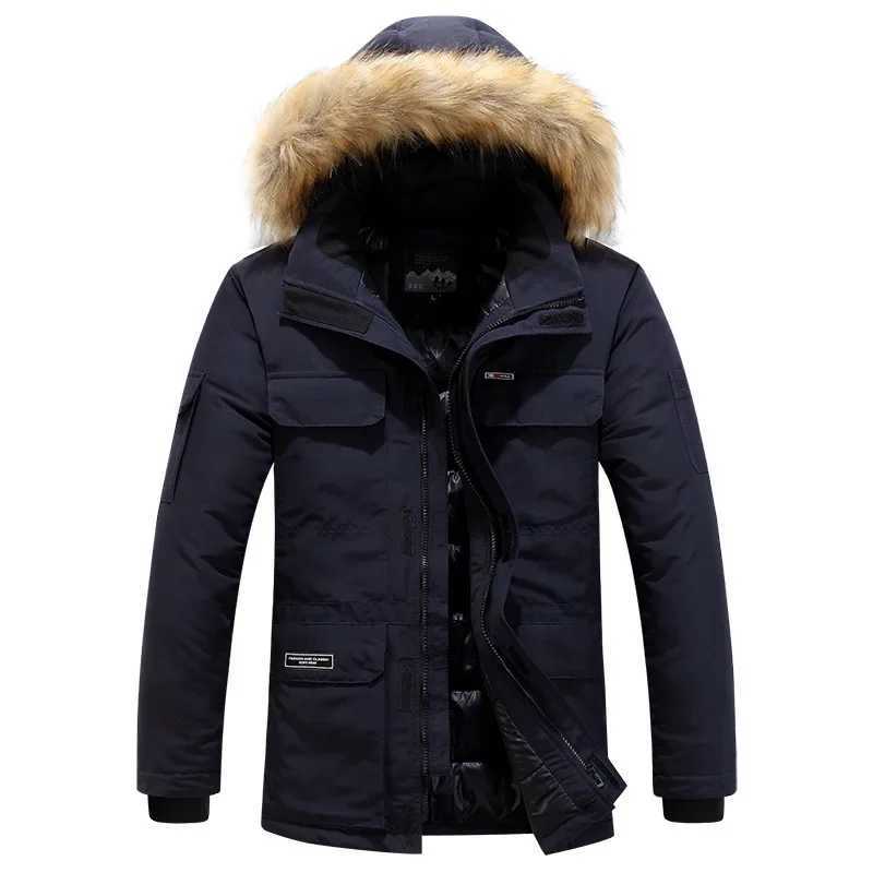 Brand winter fur hooded park mens duck down snow jacket windproof jacket thick -30 degrees warm outdoor jacket M-6XL Y241126
