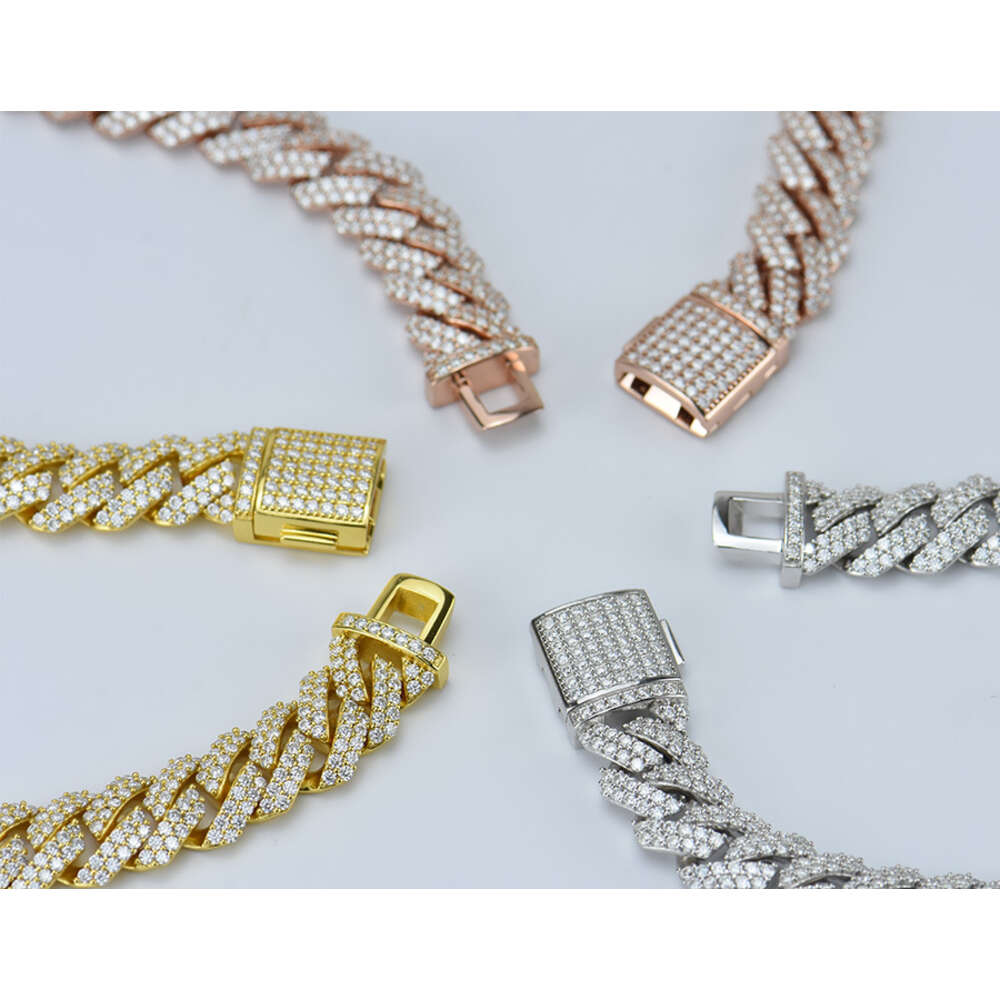 Moissanite Diamond Cuban Link Chain Gold Over Sterling Silver Men Women in White Yellow and Rose Gold Gift Box Necklaces Hiphop