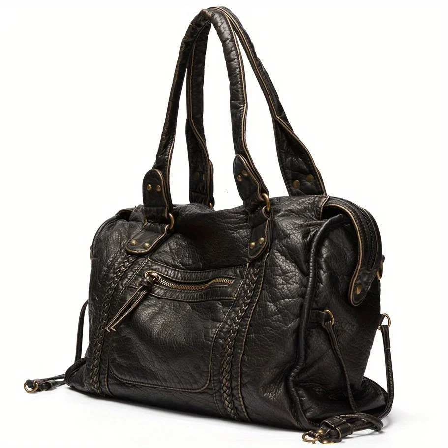 Soft leather retro shoulder bag messenger bag large capacity handbag Y2K motorcycle bag 241126