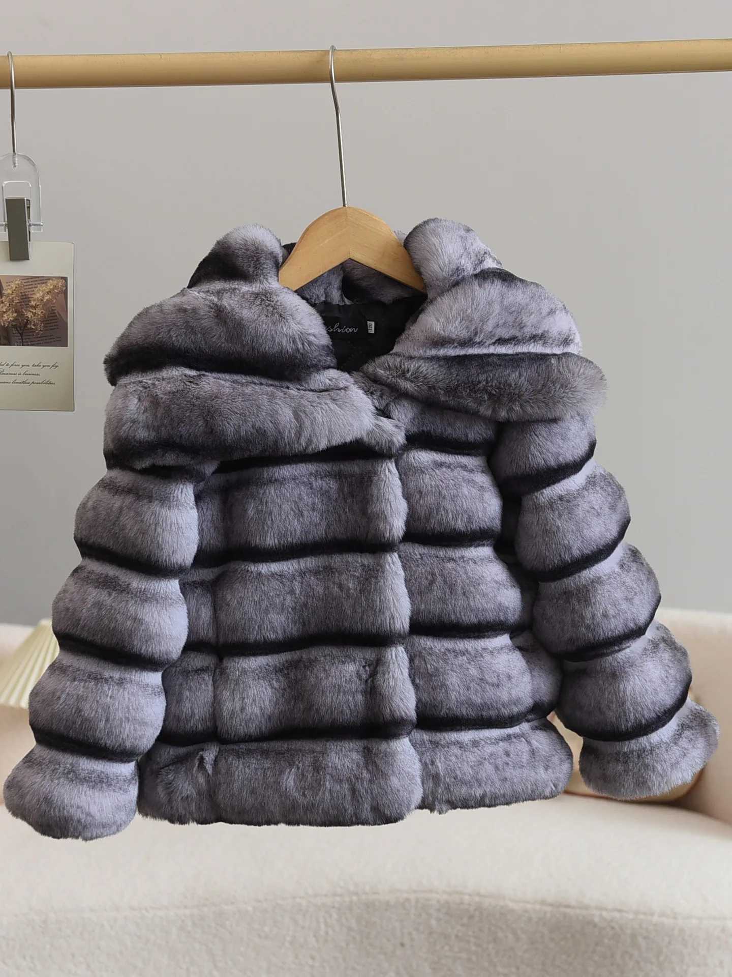 Tench coats Fashion Girls Faux Mink Fur Jacket Casual Outerwear Autumn Winter Children Grey Coat Girls Lapel Kids Wool Jacket TR298 H241127