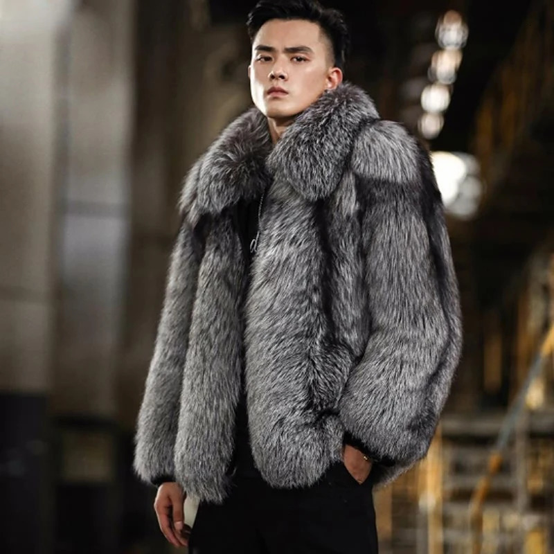 fox hair fur grass mens coat short style autumn and winter warmth silver leather jacket 241112