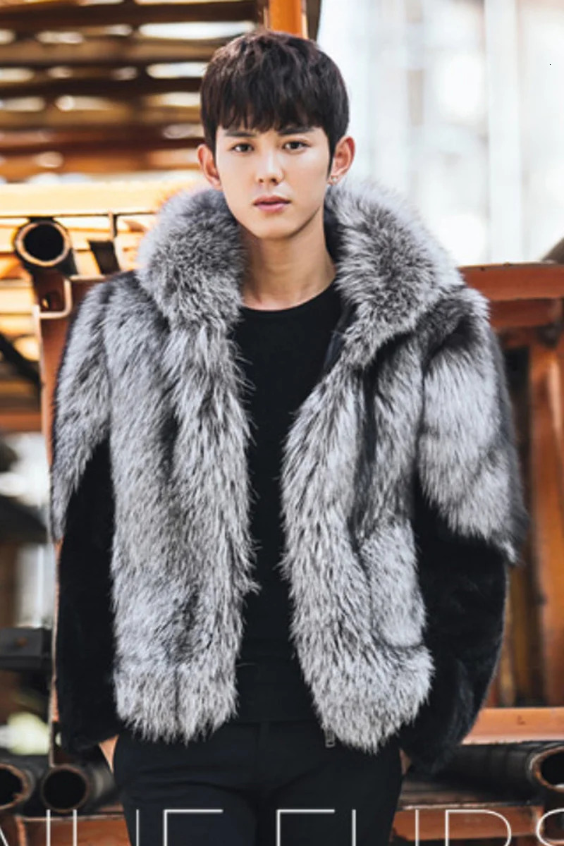 Fashion Men Jacket Silver Brown Mink Fur Outerwear Mens Winter Coat White Super Warm fur hooded Short Parkas 241112