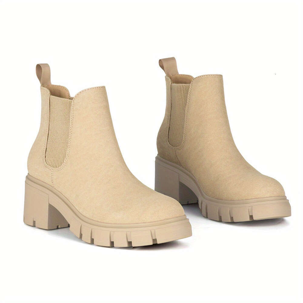 Women's fashionable soled high heels ankle boots, round toe casual elastic thick block heel boots