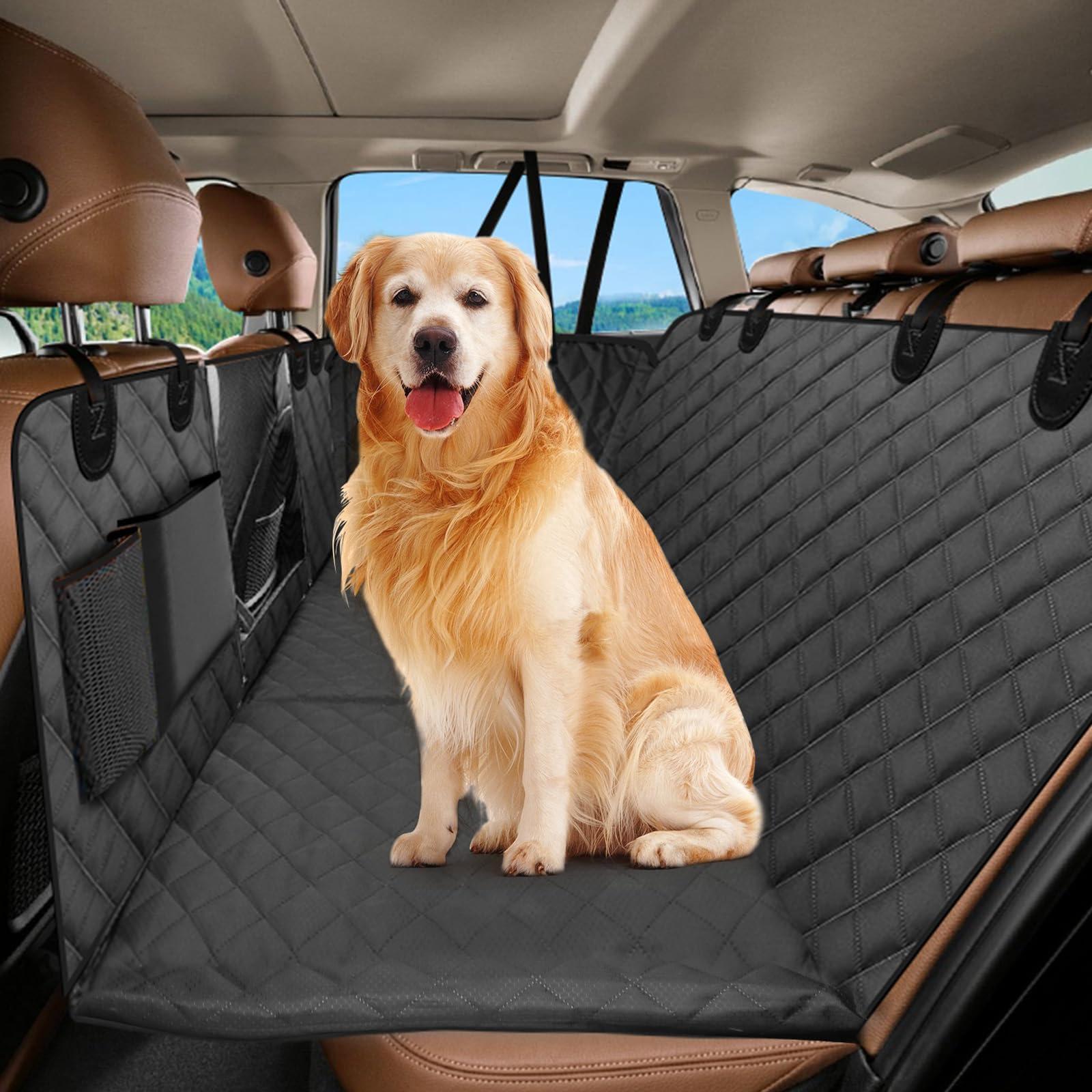 Back Seat Cover for Dogs, Dog Car Seat Cover for Back Seat, Waterproof Dog Hammock for Car Travel Bed, Foldable Backseat Pet Protector in Car SUV Truc