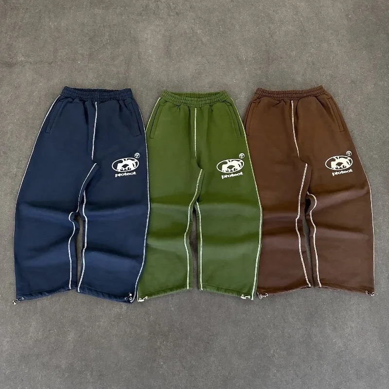 Y2K Man Pants Cargo Joggers vintage Casual Embroidered Cotton sweatpants Men Women fashion Wide Leg merican Streetwear 241126