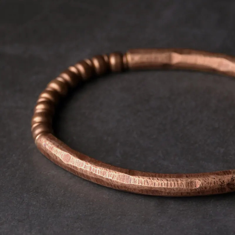 4PX Hammered Pure Copper Bracelet Retro Processed Oxidized Street Rock Style Metal Vajar Unisex Men Women Gift Jewelry 241127 - view 4