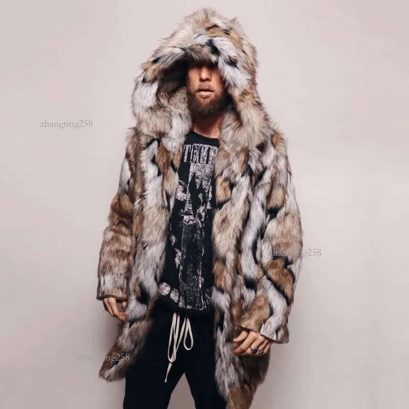 Men's Jackets Fashion Mens Warm Leopard Thick Hooded Coat Jacket Faux Fur Outwear Overcoat