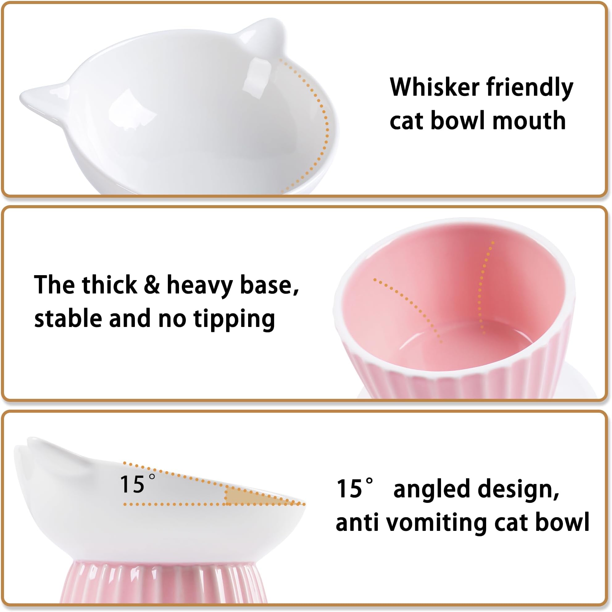 Wellbro Ceramic Raised Cat Bowl,Tilted Raised Cat Bowl Anti Vomit Cat Bowls for Indoor Cats Whisker Friendly Pet Feeder for Cats Puppies, Microwave an