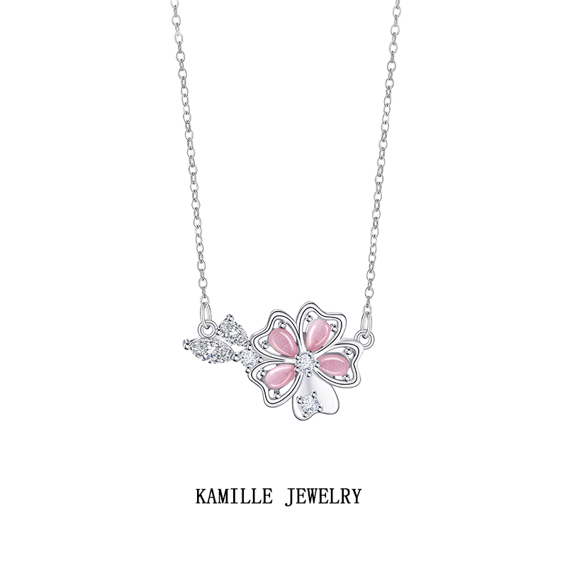 Unique Design Forest Style Cat Eye Crystal Flower Charm Necklace for Ladies - Office Wear Ready