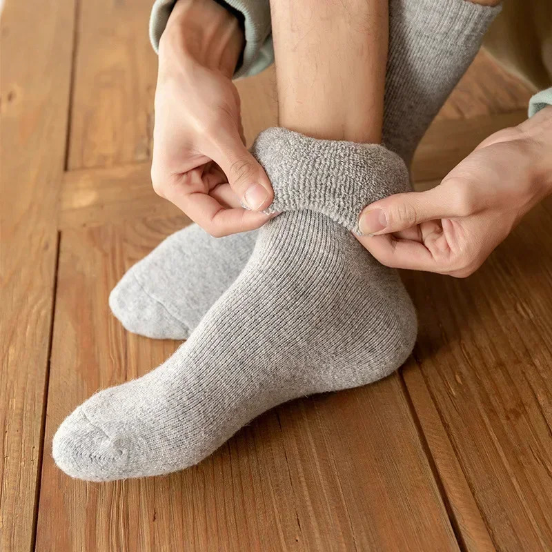3 Pairs Men Women Wool Socks Couples Solid Winter Snow Chrismas Gift Thermal Cashmere Marino Thickened Fleece Terry Loop socks 241112