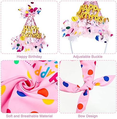 4 Pieces Dog 1st Bandana with Hat and Dress Girl Set, Puppy Birthday Party Supplies, Cute Pink Tutu Skirt Outfit for Small Medium Dogs