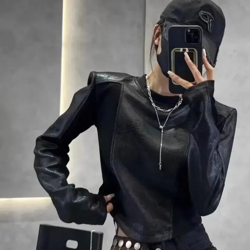 Womens Long Sleeve Tshirt Black With Sleeves Top Female Elegant Korean Reviews Clothes Streetwear 90s Vintage Y2k Yk2 241126