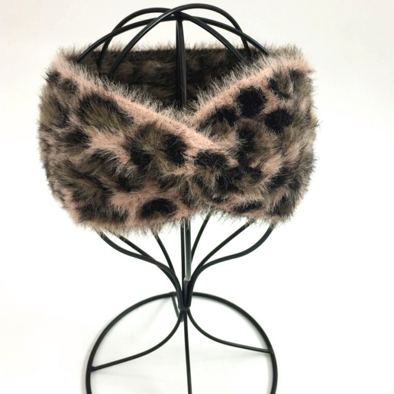 European and American leopard print thick knitted headband plush ear protection headband face wash women's hair accessories warm autumn and winte