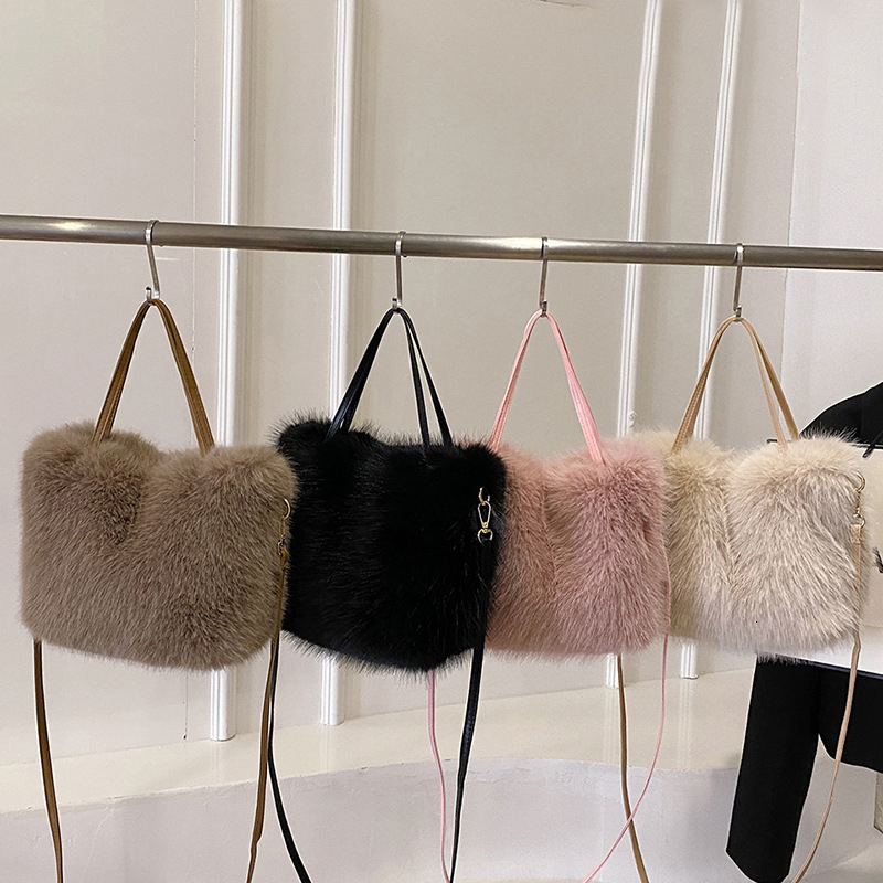 New Artificial Fur Handbag for Women, Bucket Plush Design, Women's Handbag, Soft Winter Designer Shoulder Bag, Bolsa Feminina