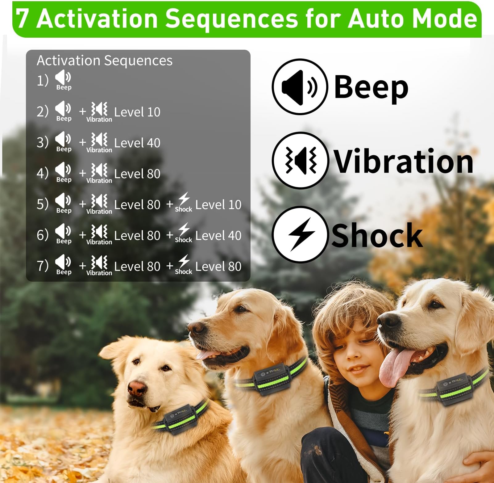 PetJoy Automatic for 3 Dogs, Modes, Bark and Training Combo, Shock Collar with Auto Mode (Level 1-5) - Remote 3300 Ft
