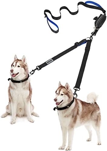 YOUTHINK Double Leash, No Tangle Walking Leash 2 Dogs up to 180lbs, Comfortable Adjustable Dual Padded Handles, Bonus Pet Waste Bag (Double Dog Leash)