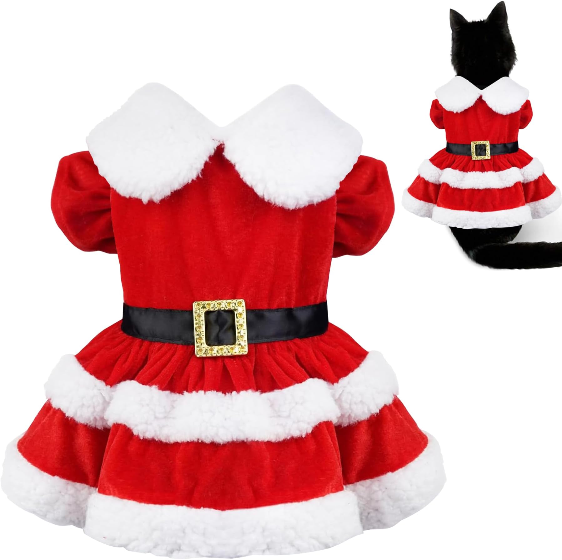 GOYOSWA Kitten Christmas Outfit Clothes Red Cat Santa Costume Dog Holiday Outfites for Kittens Cats Puppy