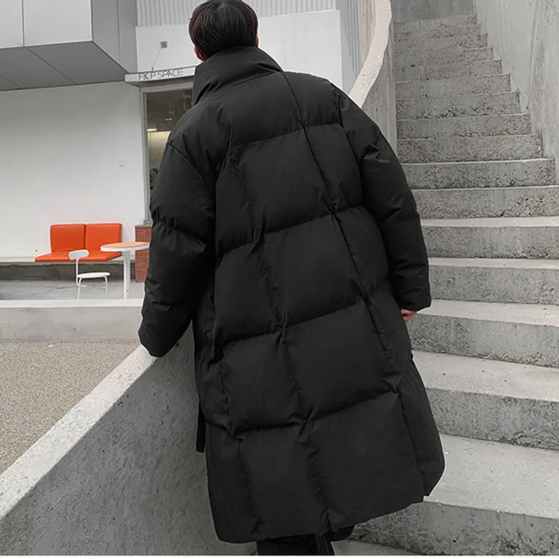 Mens Midlength Winter Coat Down Cotton Coats Stand Collar Long Sleeves Black Singlebreasted Extra Overtheknee Parkas 241112