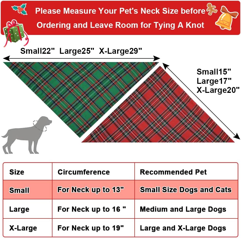 Vivifying Bandana, 2 Pack ic Plaid Triangle Scarf Small Dogs and Medium Dogs, Holiday Dog Christmas Costume for Festive Photo Prop, Party Decor (, Gre