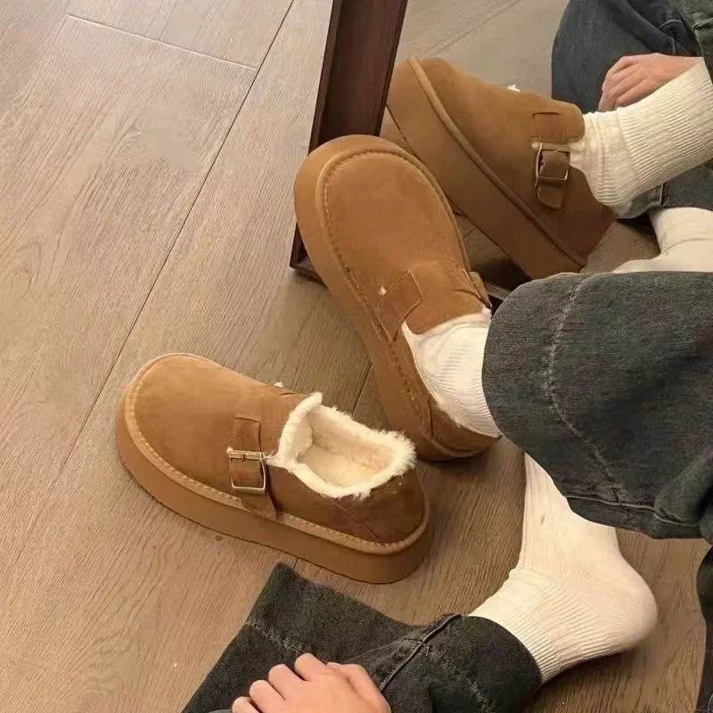 Womens Shoes Winter Plush Warm Cotton Shoe Fashion Suede Casual Shoes for Women Slip-On Loafers Fur Shoes Zapatos Mujer 241127