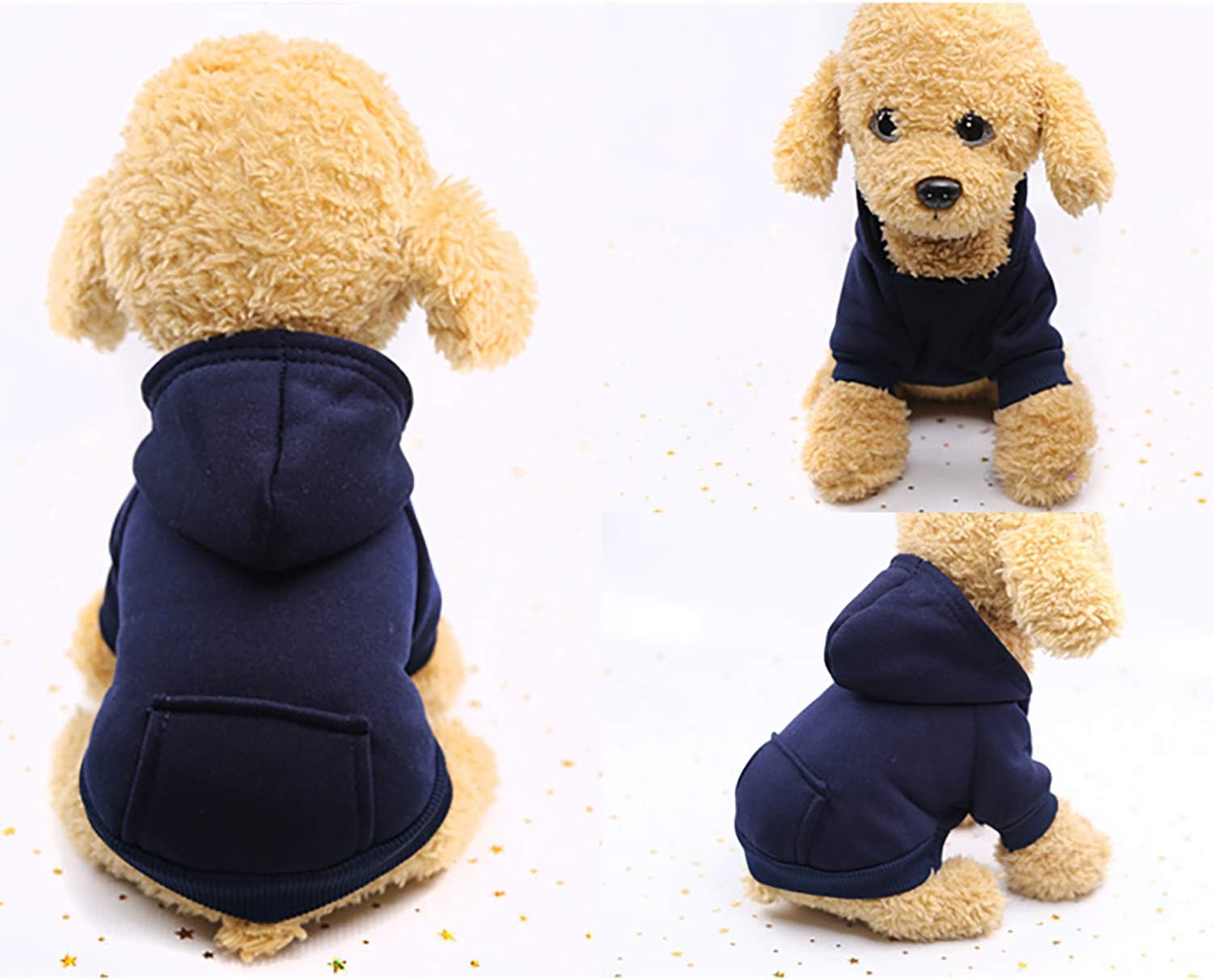 2 Pieces Winter Hoodie Warm Small Dog Sweatshirts with Pocket Cotton Coat for Chihuahua Clothes Puppy Costume(M, Blue, Wine Red