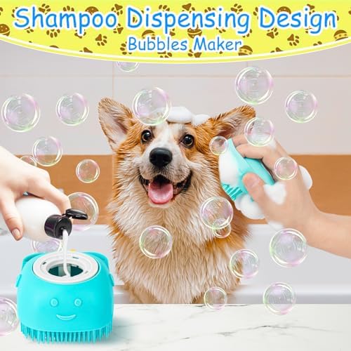 Ponpon 3PCS Dog Bath Brush with 4Pcs Dog Toothbrush, Dog Scrubber for Bath, Dog Shampoo brush with Adjustable Ring Handle, Dog Shower Brush for Long S