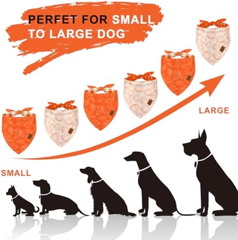 JarThenaAMCS 2Pcs Fall Reversible Bandana Pumpkin Polka Dot Autumn Leaves Gingham Triangle Scarf Orange Adjustable Pet Neckerchief Bibs for Dog Cat Co