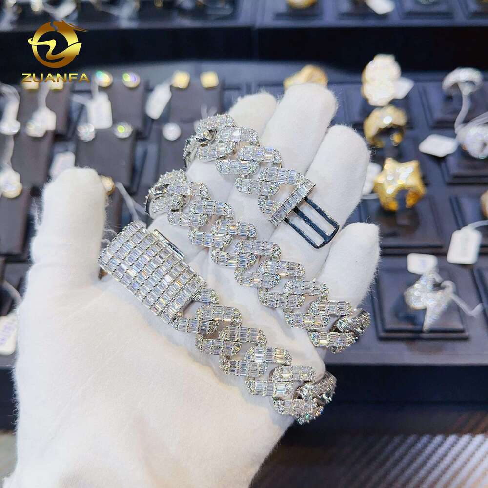 Custom Sterg Sier Jewelry 16Mm Full Baguette Design VVS Moissanite Chain Fashion Hip Hop Cuban K Chains For Men