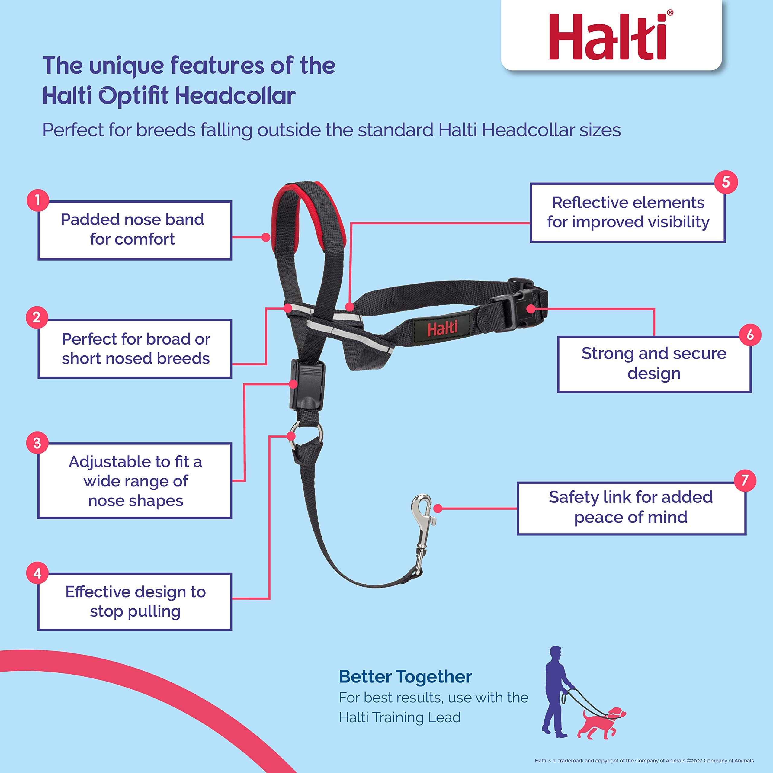 HALTI Optifit Headcollar - To Stop Your Pulling on the Leash. Adjustable, Reflective and Lightweight, with Padded Nose Band. Dog Training Anti-Pull Co