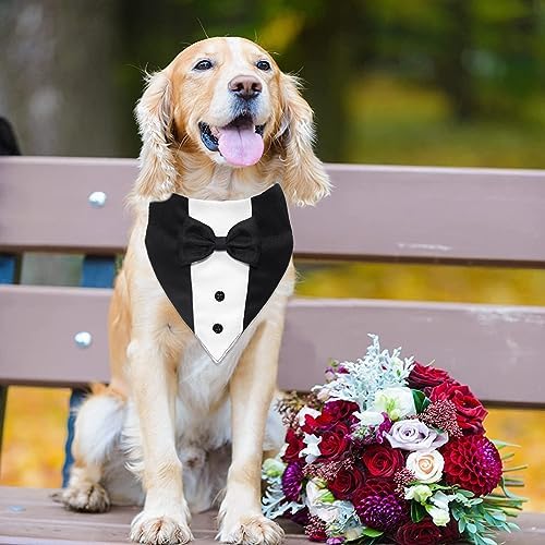 GOYOSWA Suit Wedding Bandana Collar with Bow Tie, Adjustable Tux Formal Dog Costumes, Engagement Birthday Tuxedo for Extra Large Dogs Pets (X-Large: N