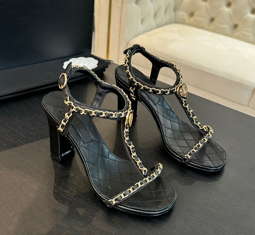 2025 Master Latest design Women's sandal chain embellished with highest quality 1:1 suede upper leather sole thick with 8.5cm and 4.5cm and 2.5cm size 35-42