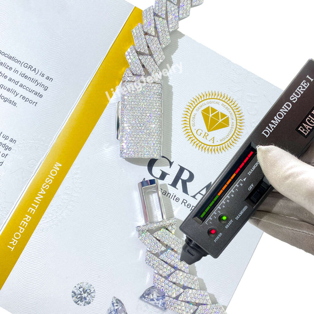 Lifeng Jewelry 18mm 3 Rows Moissanite Cuban Chain Ice Silver Diamond Hiphop Men Cuban Link Chain Necklace