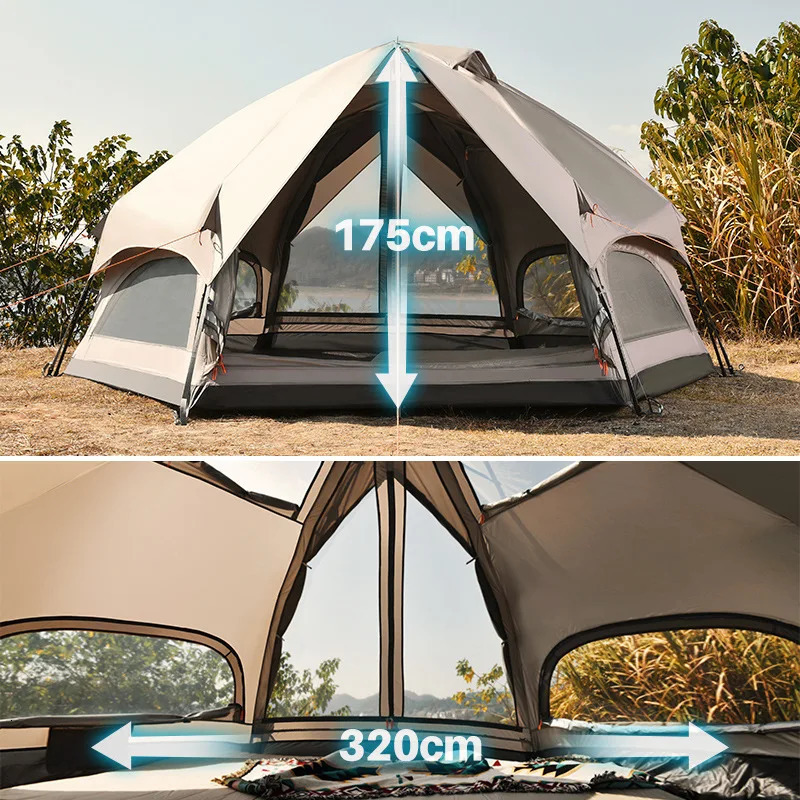 Fully Automatic Hexagonal Mushroom Outdoor Camping Tent Family Sunscreen Rainproof Picnic BBQ Slef-driving Pergola 3-6Persons 240422