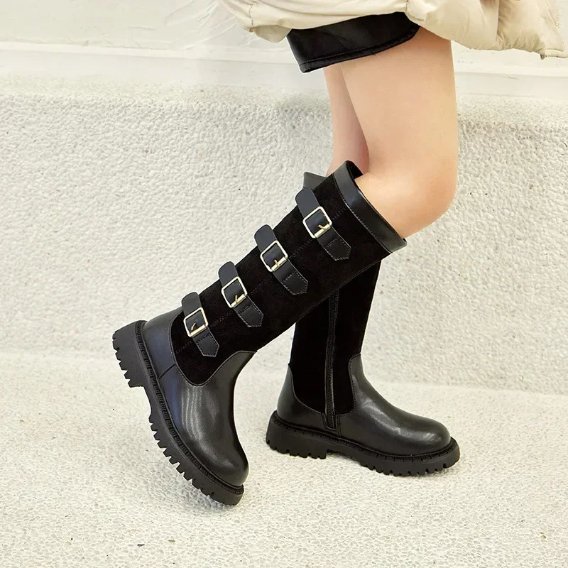 Children High Boots for Girls Autumn Winter Fashion and Comfortable British Style Casual Versatile Trendy Leather Shoes 241127