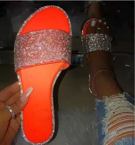 New Summer Women Crystal Slippers Glitter Flat Soft Bling Female Candy Color Flip Flops Indoor Ladies Slides Hot Beach ShoesXJ250207
