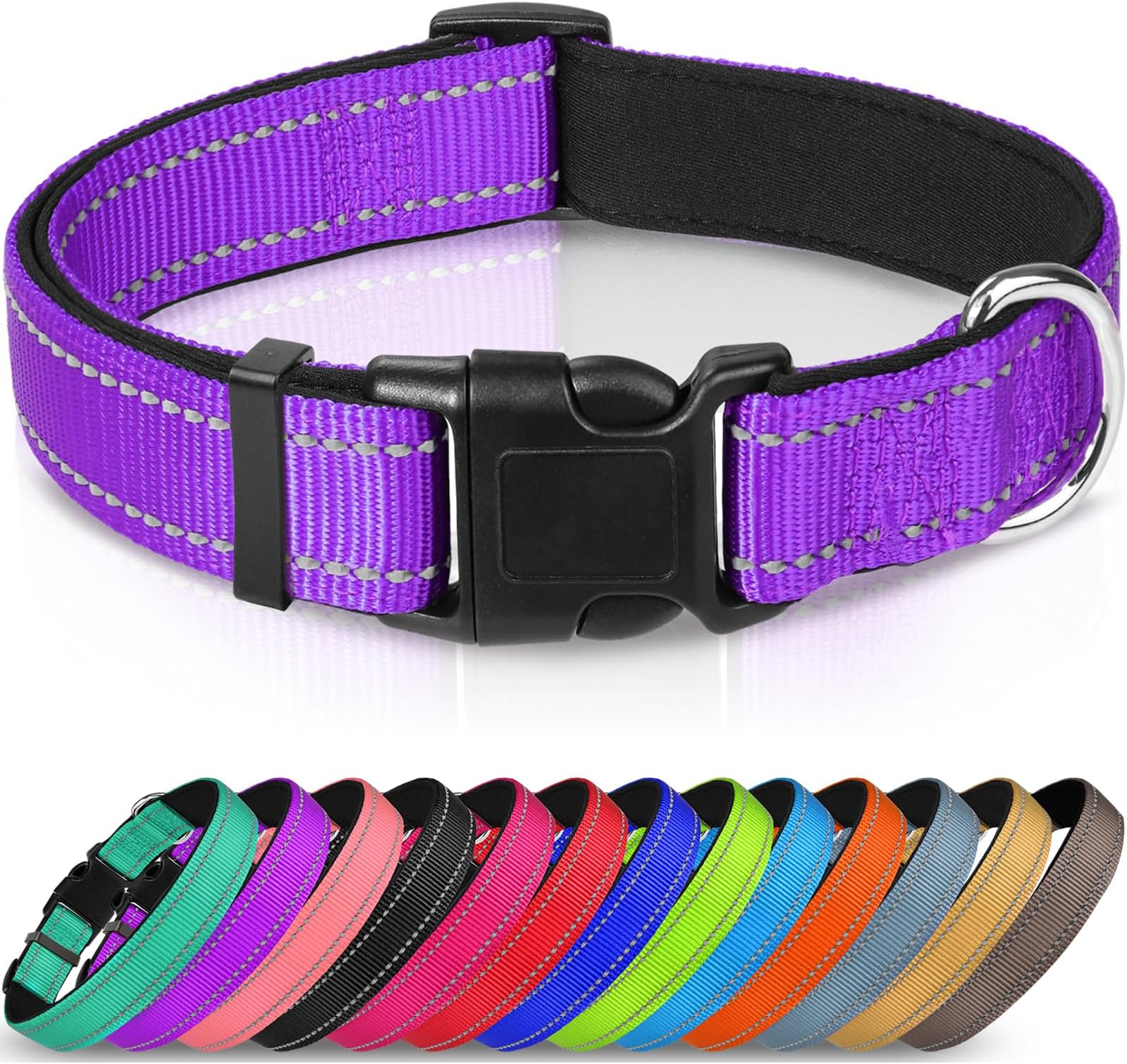 Joytale Reflective Dog Collar,Soft Neoprene Padded Breathable Nylon Pet Collar Adjustable for Dogs,Navy Blue,M