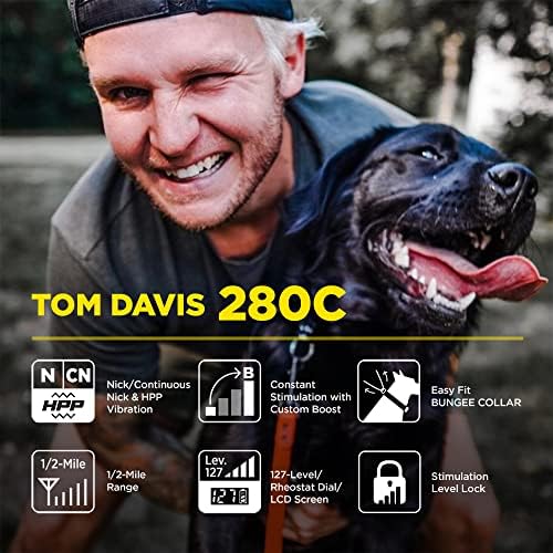Dogtra E-Collar Tom Davis 280C Boost & Lock, Waterproof, 1/2-Mile Range Dog Training Collar with Remote, Rechargeable, 127 Levels, Vibration, Bungee, 