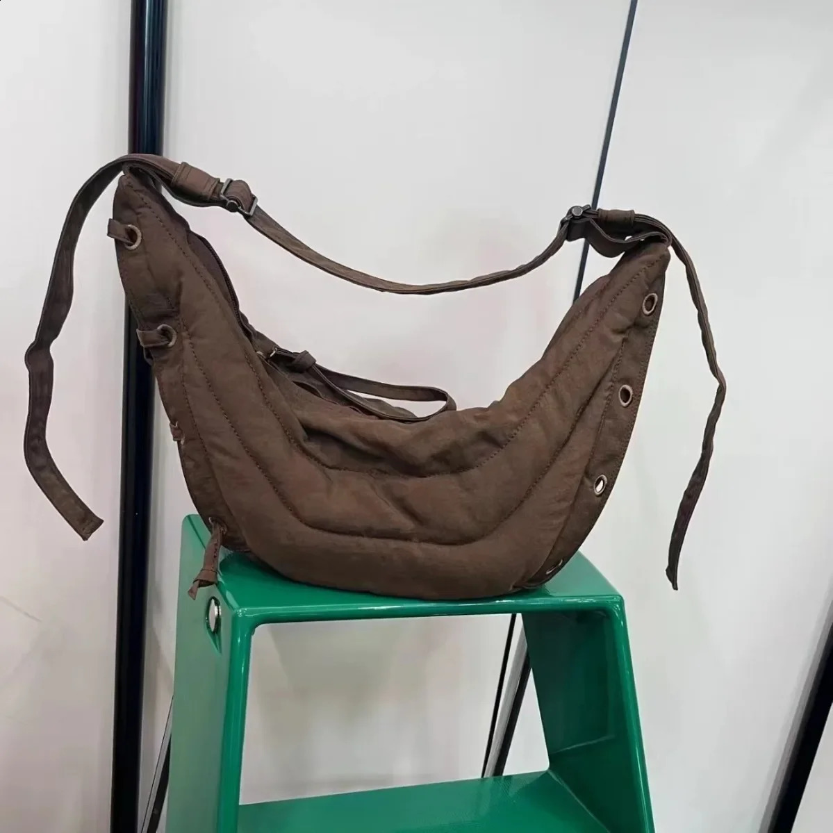 Cotton bedding horizontal bag womens er handbag and wallet cashmere padded shoulder bag half moon 241209