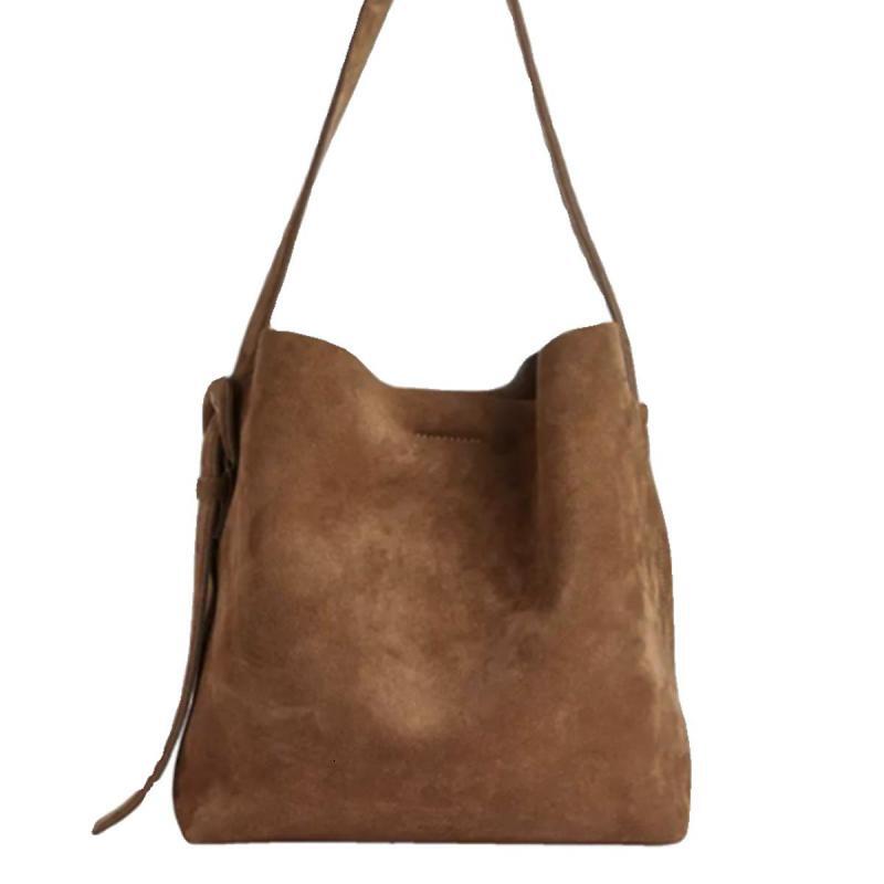 Autumn Winter Fashion Frosted Imitation Suede Single Shoulder Bucket Bag Casual Simple Large Capacity Handbag For Women Microfiber BagVoyage